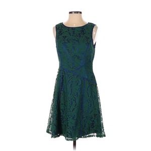 Adrianna Papell Lace Occasion Dress Green and Blue Size 4P Petite Knee-Length